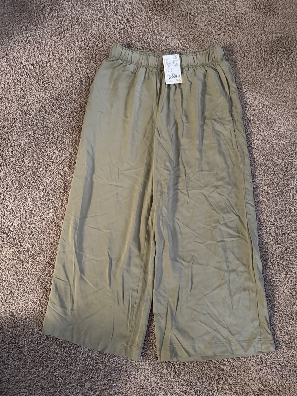 H&M Olive Green Wide-Leg Pull-On Pants